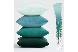 MIULEE Zestaw 4 poszewek na poduszki, 4 sztuki, 40 x 40 cm, zielone, aksamitne, na sofę, dekoracja, łóżko, krzesło, miękkie, z niewidocznym zamkiem błyskawicznym