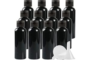 ZEOABSY 12 Pièces 100 ML Noir Bouteille en Plastique avec Bouchon à Charnière Noir, DIY Vider Bouteille Ronde en PET de Voyage pour Cosmétiques Liquides