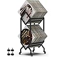 REASOR 2 Tier Vinyl Record Storage Holder&Book Organizer,Vinyl Record Organizer Stand,Matte Black Metal Book Display Stand, Holds up to 100-200 LPs,Suit for Files,Books,Magazines,Records.