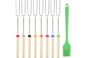 HUANGXINYU 8 Pcs Extendable Marshmallow Toasting Forks Sticks, 12" - 32" Retractable Marshmallow Roasting Sticks, Smores Sticks for Fire Pits Campfire, Stainless Steel Barbecue Forks for Hot Dogs BBQ Skewers