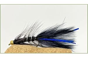 JUST CATCH Goldhead Flash Damsel Trout flies, Black blue Flash, size 10, choose quantity required