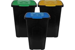 TW24 Mülleimer 50L mit Klappdeckel 3er Set Recycling Abfalltonne Mülleimer Abfalleimer