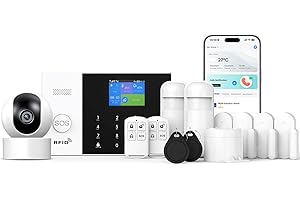 LWOHSI Système d'alarme de sécurité Domestique avec Cmaera, kit d'alarme WiFi + GSM avec Alerte d'application téléphonique, capteur de Porte/fenêtre, télécommande pour Maison, Appartement