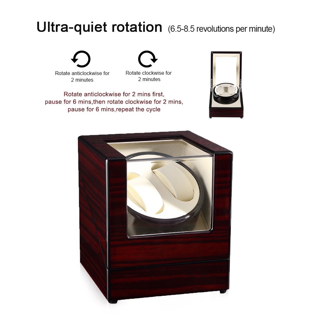 Uten watch winder Scatola orologio a carica automatica in legno per 2 orologi da polso - immagine 5