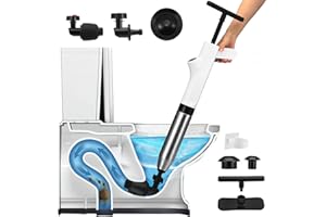 Vehoukli Toilet Plunger, High Pressure Toilet Unblocker with 4 Replaceable Heads, Plunger Sink Unblocker for Unblocking Toilets, Bathtub, Floor, Shower, Pipe Clog