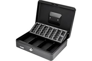 HMF 4215-02 Caisse à monnaie verrouillable avec plateau de comptage de pièces | 30,5 x 24 x 8,5 cm | Noir