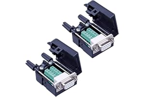 PENGLIN 2 terminales de conexión DB9 RS232 D-SUB de serie a 9 pines, sin soldadura, adaptador de conector macho con carcasa de tornillos largos (2 unidades)