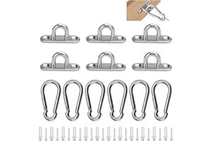 QUCUMER 12 Pcs Stainless Steel Oblong Pad Eye Plate and Carabiner Clips, Heavy Duty Oblong Pad Eye Plates Metal Staple Ring Hook Carabiner Hook with Screws for Climbing Sport and Home Use (M5)