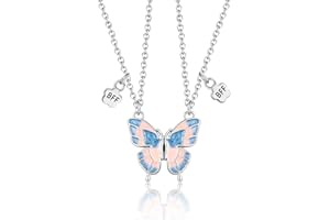 CERSLIMO Best Friend Necklace - Bff Necklace for 2 Girls, Matching Friendship Gifts | Cute Butterfly Magnetic Pendant Necklaces, Best Friend Necklace Gifts for Kids Jewellery Birthday Christmas Gifts