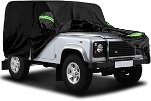 KISTRBA Waterproof Car Cover for 1990-2016 Land Rover Defender 90, All Weather Outdoor Defender 90 Cover Full Car Cover with Door Zipper & Windproof Bands for Sun Snow Rain Dust Protection