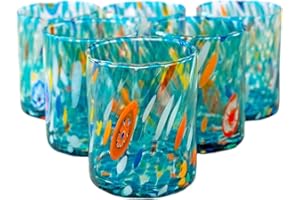 MurArt Bicchieri di Murano Set da 6 bicchieri da 300ml Collezione Tower in vetro soffiato a mano in lavorazione artigianale Made in Italy (Acquamare, Bicchiere 6pz)