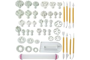 Soleebee 46 Pcs Outils de Modelage Fondant Outils De Décoration De Gâteau De Cuisson Décoration De Sucre Artisanal Outils De Glaçage Plongeur Flocon Set Lettres Coupe-Biscuits Accessoires