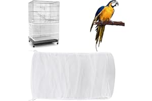 AFCJLTO Cubierta para jaula de pájaros con colector de plumas y rejilla para loros, Cordón de gran tamaño ajustable de 140-220 cm,Mantiene la ventilación limpia y fresca（Blanco）