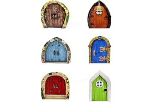 KOLZEMV 6 Pièces Dimensionnel Porte de Fée, Miniature Porte Elfe, Porte de Fee en Bois, Miniature de Jardin de Fée Porte, Portes et Fenêtre de Fée Accessoires pour Décoration Extérieure de Jardin