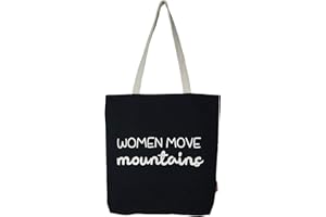 Hello-Bags. Bolso Tote bag. Con cremallera, forro y bolsillo interior. Exterior: Algodón 100%. Incluye sobre kraft de regalo. Modelo WOMEN MOVE MOUNTAINS. Color: Crudo/Negro. Medidas: 37x38 cm