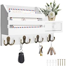 Soporte Para Llaves De Pared Con Estante Para Llaves De Madera Rústica Con Gancho Para Llaves Organizador Para Pared Con Espejo Y 4 Ganchos Para | Compra Online En Yaxa