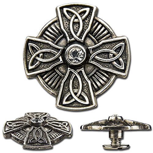 3 St. Celtic Concho Schraubzierniete, Zierniete, Schraubniete, Screwback Concho, Keltisches Kreuz mit Stein Kristall