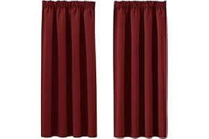 PONY DANCE Krótkie zasłony do salonu, zasłony termiczne chroniące przed wysoką temperaturą, zaciemniające, z taśmą marszczącą, nieprzejrzyste,145 x 140 cm (wys. x szer.), czerwone, 2 sztuki