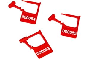 WUBAO 100PCS Plastic Security Seals Plastic Padlock Seal Numbered Lable Anti-Tamper Seals Evident Disposable Lock for Shop, Handbag, Shose (Red)