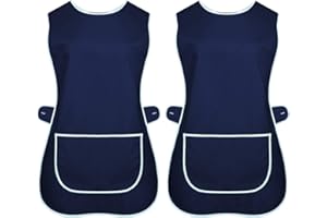 INDX-Clothing Pack of 2 Ladies Tabards Apron Kitchen Overall Catering TABBARD Cleaning Pocket