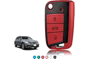 TOOMUME Funda Llave TPU Textura de Cuero, Carcasa Llave Apto para VW Volkswagen Golf 7 Tiguan T-Roc T-Cross Polo Seat Ateca Ibiza Leon Skoda Octavia Fabia Kamiq