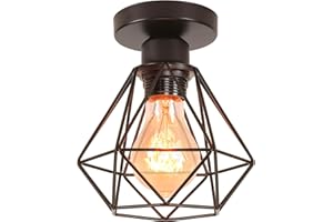 iDEGU Plafoniera Industriale E27 Lampada da Soffitto Vintage Nero in Metallo Ø16CM Lampada a Sospensione Design Gabbia Geometrica Retrò Lampadario a Soffitto per Camera da Letto, Cucina, Soggiorno