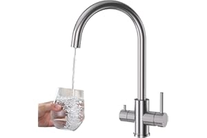 Rubinetto Lavello Cucina 3 Vie, DETBOM Miscelatore da Cucina per Sistemi Osmosi, 3 in 1 Acqua Potabile a Doppia Leva, Calda e Fredda, Miscelatore per Lavello Girevole a 360°, Acciaio Inox