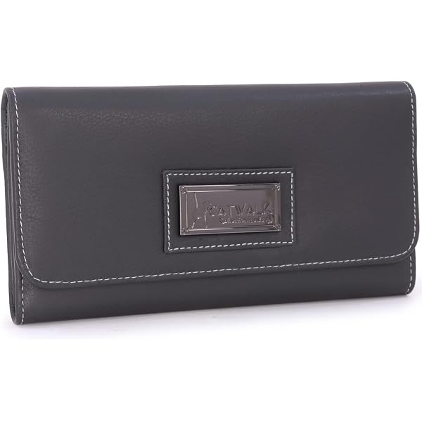 Catwalk Collection Gemma Grand Portefeuille Femme Cuir Véritable - 14 Emplacements Cartes, RFID, Noir