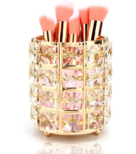 ELEGANTLIFE Make-up-Pinsel-Organizer aus klarem Glas, luxuriöser Behälter aus gehärtetem Glas, Kosmetikpinsel-Aufbewahrungshalter für raffinierte Badezimmer-Dekoration (Schwarz, 4 Abschnitte) Kosmetik
