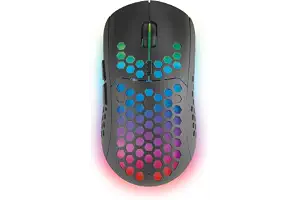 Mars Gaming MMW3, Ratón Gaming Inalámbrico Ultraligero Hive, RGB Flow, Sensor 3200 dpi, Switches Mecánicos HUANO, Batería Recargable, 2.4G USB, Negro