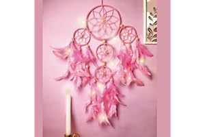 Rooh Dream Catcher ~ Pastel Pink 4 Tier ~ Handmade Hangings for Positivity (Can be Used as Home Décor Accents, Wall Hangings,Meditation Room, Yoga Temple, Windchime)