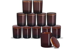 Amorxiao 12 Stück Kerzengläser aus Bernsteinfarbenem Glas mit Deckel zur Kerzenherstellung, 14,4 OZ Große Kerzengläser aus Dickem Glas, Kerzenbehälter in Großpackungen, Spülmaschinenfest