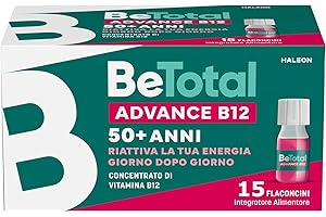 Be-Total Advance B12 Integratore Alimentare Con Vitamina B12, per fornire un sostegno in caso di stanchezza fisica e mentale dopo i 50 anni, 15 Flaconcini