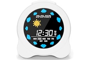 Yissvic Kinderwecker Schlaftrainer Kinder mit Snooze-Funktion 2 unabhängige Wecker 6 Klingeltöne 3 Stufen Bildschirmhelligkeit Adapter im Lieferumfang enthalten