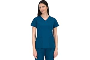B-well Andrea Casacca Medico Donna Divisa Infermiere Donna a Maniche Corte Divise Sanitarie Casacca da Donna con Scollo a V e 2 Tasche