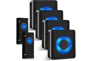 Campanello Senza Fili, Satisure Indicatore LED, 58 Melodie con 5 Livelli di Volume, Campanello Da Esterno Impermeabile IP55 Portata 400m (2 Trasmettitori e 4 Ricevitori)