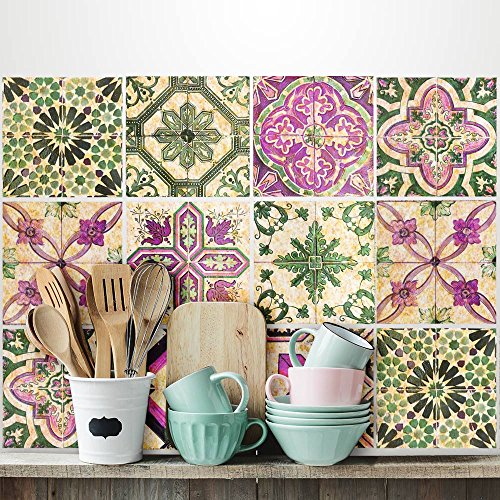 24 (Piezas) Adhesivo para Azulejos 20x20 cm - PS00061 - Antigua Provenza - Adhesivo Decorativo para Azulejos para baño y Cocina - Stickers Azulejos - Collage de Azulejos