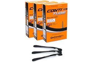 Continental Race - Juego de 3 cámaras de Aire, Presta, para Bicicleta (28 Pulgadas, SV, 42 mm, 20/25-622/630) + 3 desmontadores de neumáticos MSZweirad