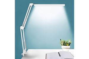 BZBRLZ Lampe de Bureau LED, Lampe de Table Architecte Pliable avec Clamp, Luminosité infinie réglable, Lampe de table dimmable Attentionnée, 3 Modes de Couleur, Commande à un Bouton