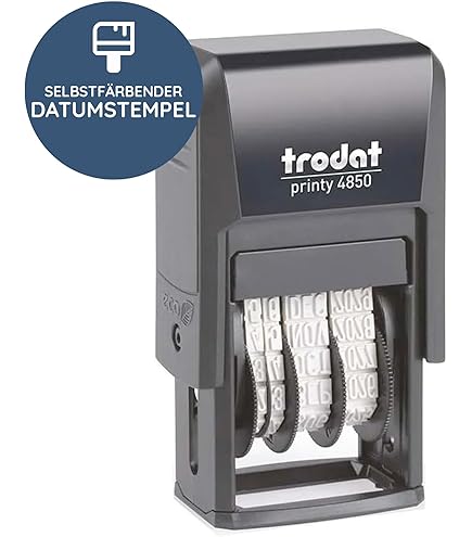 Trodat Printy Dater 4850 Datumstempel Mit 2farbigem Kissen Blau/rot + Wunschtext, Stempeltext:G E S C A N N T