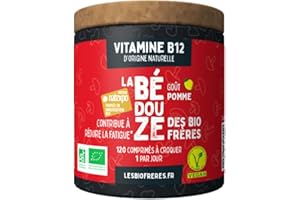 Les Bio Frères – Vitamine B12 – Shiitaké bio – 120 comprimés à croquer – Cure de 4 mois – Arôme naturel – Compléments alimentaires (Pomme)