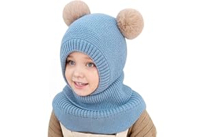 Rayson Gorros para Niño Niña Bebé otoño Invierno Gorros y Bufandas 3 en 1 para Mantener el Calor Gorro de Punto Acolchado para Niños de 2-6 Años