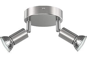 Creyer LED Ceiling Light Rotatable, 2 Way Round Plate LED Ceiling Spot Lights, ø110mm (Including 2x4W GU10 LED Light Bulbs, 400LM, Warm White) LED Ceiling Lamp for Kitchen, Living Room - Matt Nickel