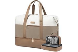LOVEVOOK Sac de Voyage Sac Weekend, 56L Sacs Voyage Cabine Femme, Grand Sac Maternité, Bagage Cabine Avion 50x38x25, Sac de Sport Travel Bag, Beige Kaki