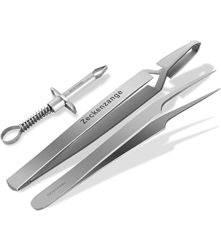 InstrumenteNrw Profi Zeckenpinzette Aus Edelstahl – Gebogen, 16,5 Cm, Mit Breitem Hartfasergriff