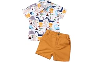 Carolilly 2 Pezzi Completo Bambino Set Coordinato Camicia Magliette Estive Stampa Dinosauro + Pantaloncini Bambino da Spiaggia Mare