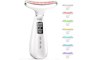 OUSI Masajeador Facial Antiarrugas Cara Masaje: Eléctrico Antiarrugas y Belleza 6 Modos 7 LED Masajeador Papada Masaje Facial - 4 Niveles Vibración - EMS Lifting para Mejorar las Líneas del Cuello 42°C