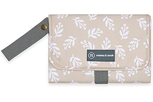 emma & noah Wickelunterlage für Unterwegs, 82x52 cm (gefaltet 25x18 cm), Abwaschbar, Wickeltasche mit Windeltasche für den Kinderwagen, Organizer für Windeln und Feuchttücher (Floral Sand)
