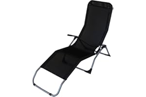 DEGAMO Kippliege Relaxliege Saunaliege Sylt, Stahl grau + Textilgewebe schwarz,klappbar, für Innen + Außen (2)