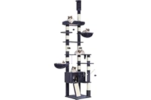 Hey-brother Drapak dla kota z regulacją wysokości XXL, 250-280 cm, sięgający do sufitu, wieża dla dużych kotów, z jaskinią, szary dymny 0MPJ091G